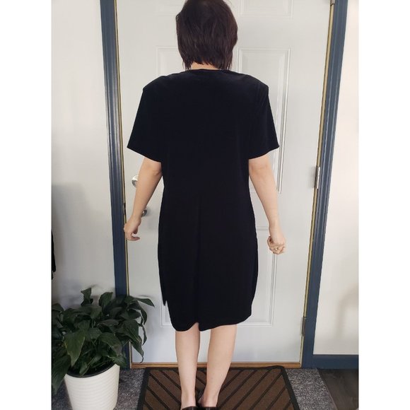 90s Black Velvet Short Sleeve Mini Dress - Picture 3 of 4